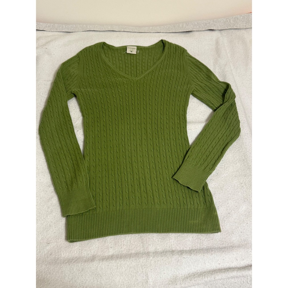 Motherhood Maternity Green Cable Knit V-Neck Sweater 100% Cotton Small